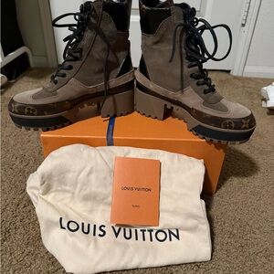 Louis Vuitton Tan and Black Lace-Up Boots